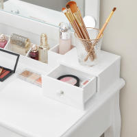 Tocador con luz led, mesa de maquillaje, taburete acolchado, 10 luces, organizador extraíble, 5 cajones, idea de regalo para dormitorio, color blanco - details 5