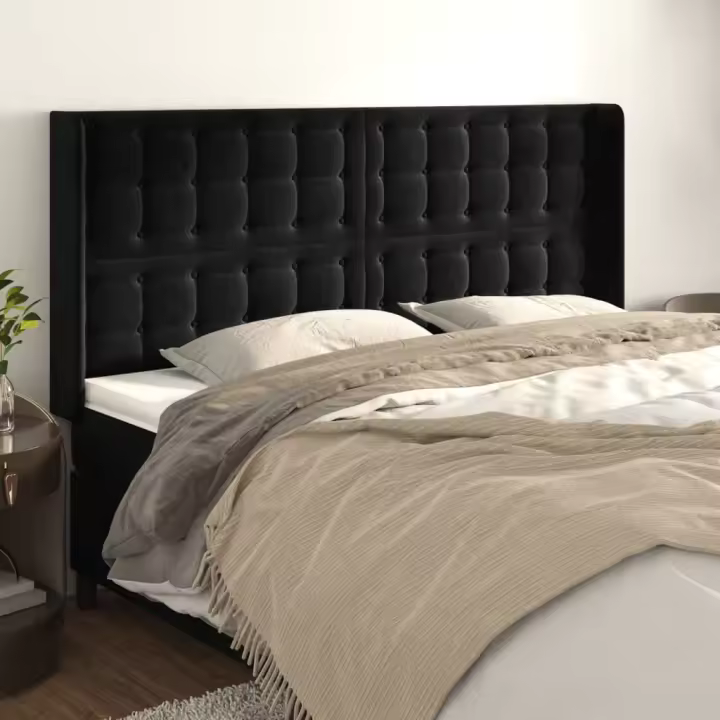 vidaXL Cabecero con orejas de terciopelo negro 203x16x118/128 cm - 1