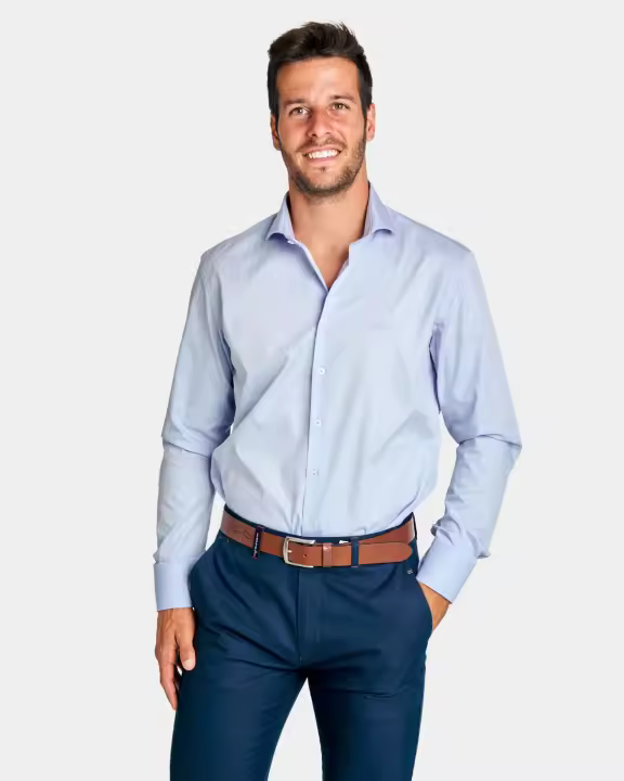 Spagnolo - CAMISA ESPIGA SMART CELESTE - Hombre - Manga Larga - Cuello Cutaway - Puños Sencillos - 1
