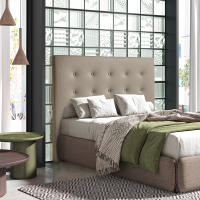 Meimon cabecero ALBA, ideal para dormitorios modernos y contemporáneos. Tapizado en ecopiel sintética de tacto suave,  estructura de madera resistente y su formato horizontal de gran altura, Disponible en tres colores: blanco, beige y visón - details 0
