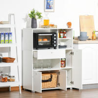 HOMCOM Aparador Auxiliar para Microondas Alacena Buffet de Cocina con 2 Armarios de Puertas 1 Cajón y Estantes de Almacenamiento 90x40x120 cm Blanco - details 2