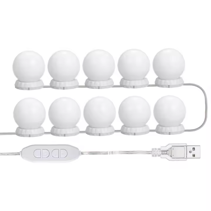 Kit de luz LED para espejo de tocador, con 10 bombillas ajustables, 10 niveles de brillo y 3 modos de iluminación, USB, blanco. - 1