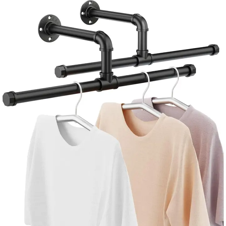 Barra de suspensión para Ropa de tuberías Industriales, 92x30x7,5 cm, Capacidad de 50 kg, fácil instalación-Juego de 2 - 1