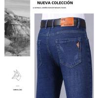 Pantalones De Mezclilla Negra Azul Para Hombre 2025 Primavera Moda Clásica Slim Straight Business Ropa Masculina Denim Pantalones De Mediana Elasticidad Tatting mid Waist Full Length Para Todas Las Estaciones - details 7