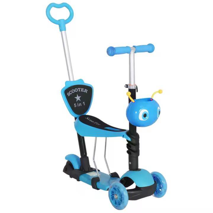 HOMCOM 3 en 1 Patinete para Niños de +18 Meses Scooter de 3 Ruedas con Asiento Extraíble Manillar Mango de Empuje Altura Ajustable 62x25x72,5 cm - 1