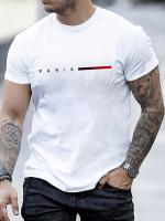 Camiseta De Algodón 100% Para Hombre Estilo Casual Veraniego Con Impresión De Letras Creativas Camiseta De Cuello Redondo Ajustada Con Mangas Cortas Para Todo El Año - details 2