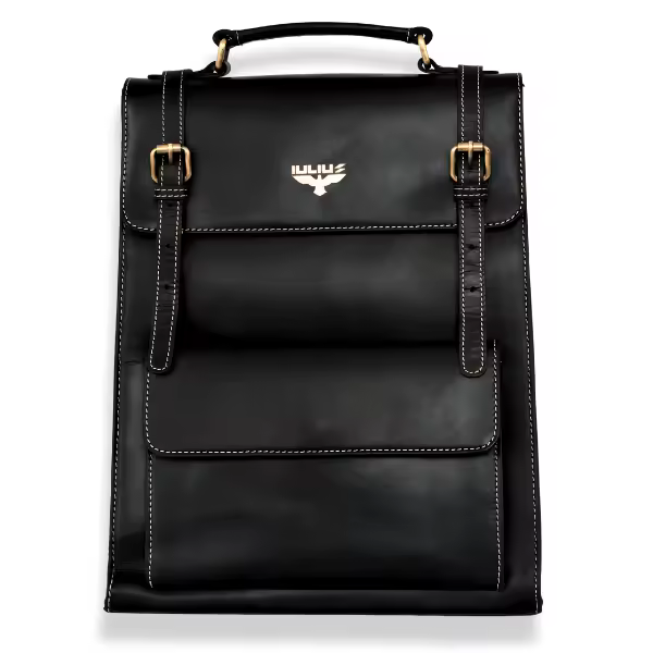 Mochila de cuero auténtico marca IULIUS para portátil 15,6" – Ejecutiva, elegante y resistente | Alta calidad unisex | Ideal para oficina, viajes o universidad | Diseño premium con herrajes metálicos dorados - 1