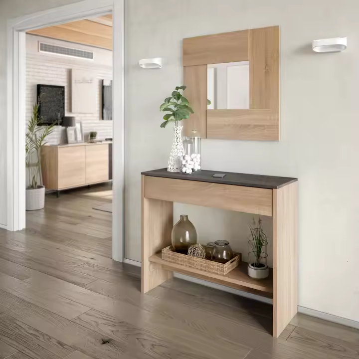 MUEBLE RECIBIDOR CON ESPEJO 79X92X33 CM ROBLE CANADIAN / OXIDO - 1