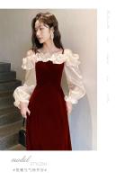 Vestido De Noche Elegante Para Mujer Con Volantes Y Patchwork Manga Larga Hombro Descubierto A-line Con Abertura Alta Vestido De Boda Y Fiesta - details 6