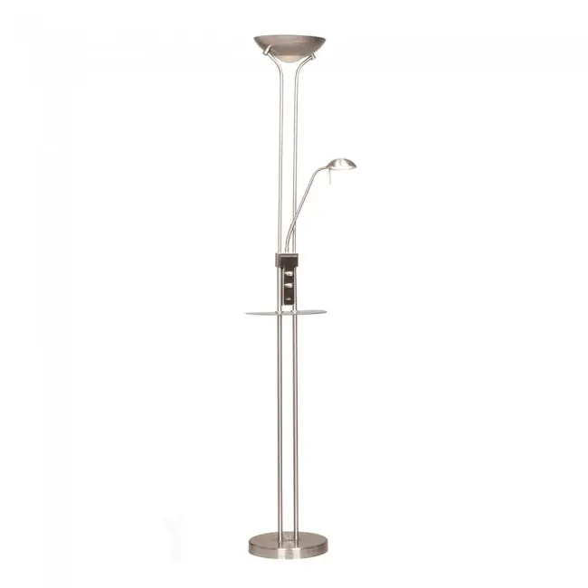 Wonderlamp Lámpara de pie LED con repisa Olimpia Níquel (18W+5W) y brazo lector orientable - 1