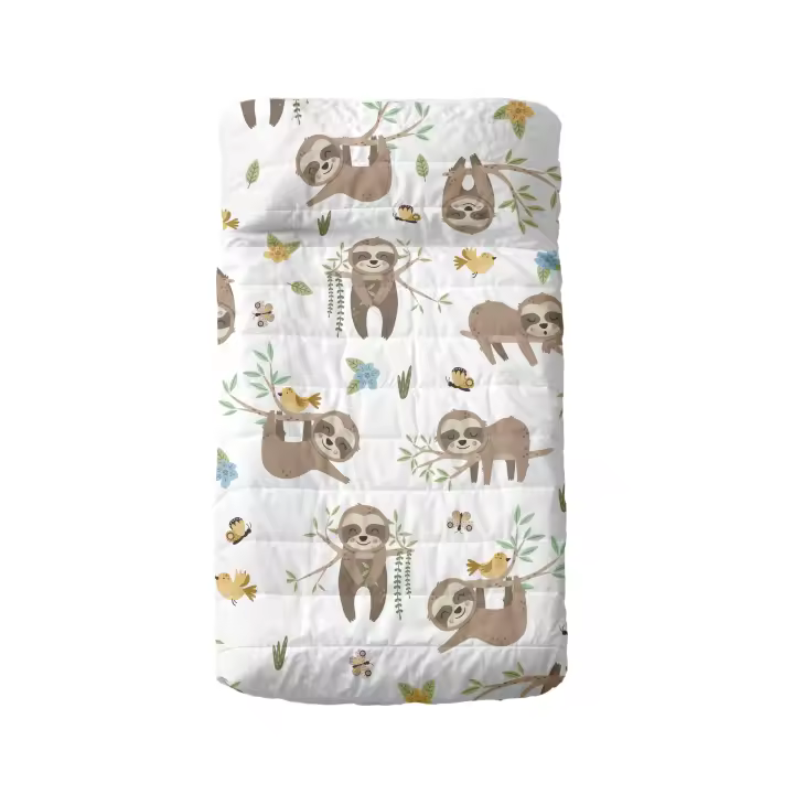 Happyfriday- Happy sloth Colcha Cuna (100x130 cm), Colchas infantiles 100% Algodón (exterior) 100% Poliéster (relleno), calidad de 150 TC, Fabricado en España - 1