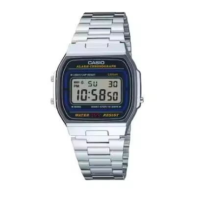 Casio A164WA-1VES Reloj Digital Retro, Pantalla LCD, Correa de Acero Inoxidable y Funciones de Cronómetro y Alarma - 1