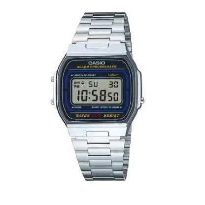 Casio A164WA-1VES Reloj Digital Retro, Pantalla LCD, Correa de Acero Inoxidable y Funciones de Cronómetro y Alarma - 1