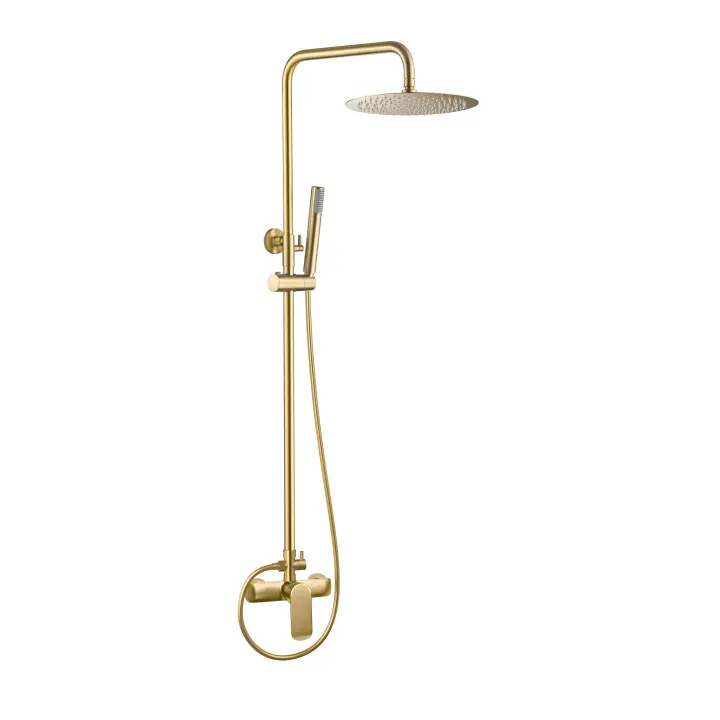 VALAZ Barra de ducha monomando redonda oro mate cepillado serie Turia - 20cm - 1