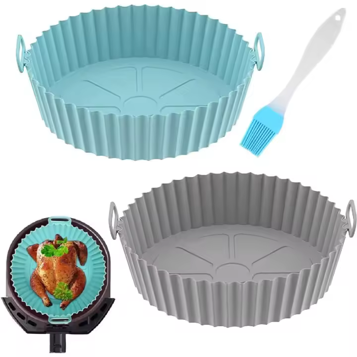 Paquete de 2 ollas de silicona para freidora de Aire, bandeja para hornear con revestiminiento de silicona reutilizable para freidora de Aire 8 pulgadas, accesorio para freidora de Aire - 1
