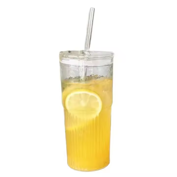 Vaso De Vidrio Transparente Con Tapa Y Pajita 600ml 1/2PCS Para Bebidas Y Café Frío Vaso De Bebida Ecológico De Forma Redonda - 1