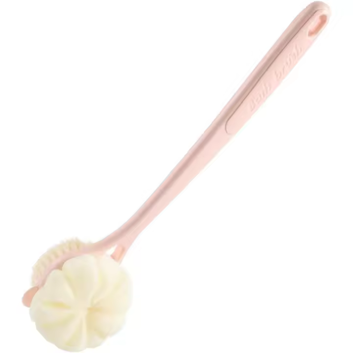 Cepillo de ducha Upgrand de 15,7 pulgadas, cerdas suaves y esponja de lufa/malla, mango largo, cepillo de baño para espalda (rosa) - 1