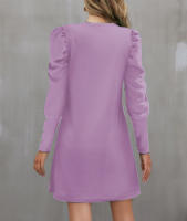 Vestido De Manga Larga Redonda Con Mangas Flotantes Y Botones Para Mujer Estilo Oficina Dama Longitud De Rodilla Poliéster Elástico Suave - details 25