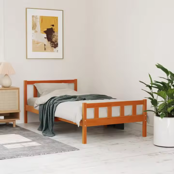 Estructura de cama sin colchón Madera maciza marron 75x190 cm - 1