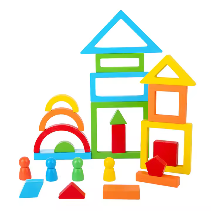 Juguetes Educativos De Madera Arcoíris Bloques De Pila DIY Juego De Rompecabezas De Formas Y Colores Para Niños Desarrollo Cognitivo - 1