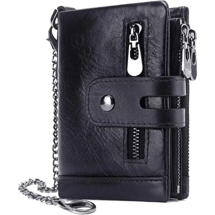 Cartera Hombre Monedero de Cuero con RFID Bloqueo Billetera Piel Hombre y Monedero con Cremallera, Billeteras Bifold Hombres 16 Ranuras para Tarjetas Carteras para Hombre con Cadena - 1