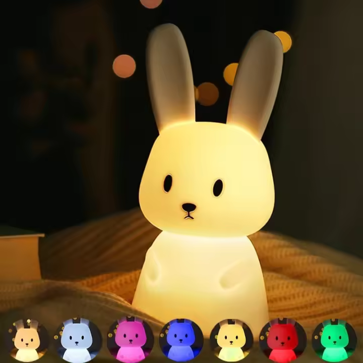 Lámpara Nocturna LED De Silicona Conejo Sensor Táctil Luz Animal Para Decoración De Habitación Regalo Para Niños Bebés Y Niñaslampara De Mesa Para El Hogar - 1