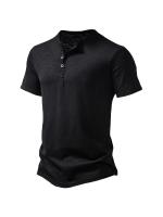 Camiseta De Verano Para Hombre Cuello Henley Manga Corta Casual Transpirable Quick Dry Polyester Streetwear Top - details 1