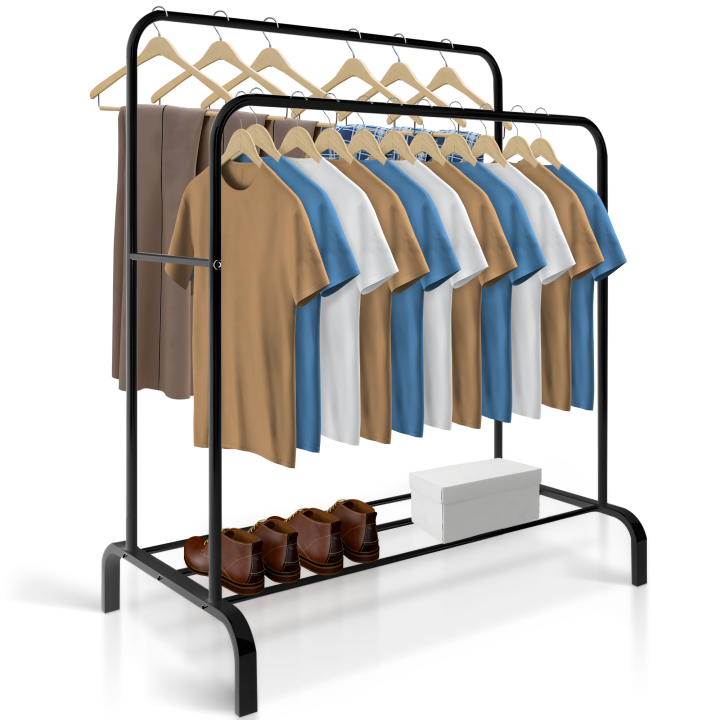 RELAXTY Burro Ropa Resistente – Perchero Burro Doble con Soporte, 146x110x54cm, Metálico, Organizador con Zapatero