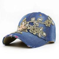 Gorro De Béisbol Para Mujer Con Bordado De Diamante Y Flor En Denim Protección Solar Ajustable Estilo Casual Verano - details 3