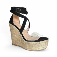 sandalias cuñas mujer negro pulsera tobillera ajuste de hebilla punta abierta planta acolchada cómodas y ligeras verano 2025 tendencia dana - details 1