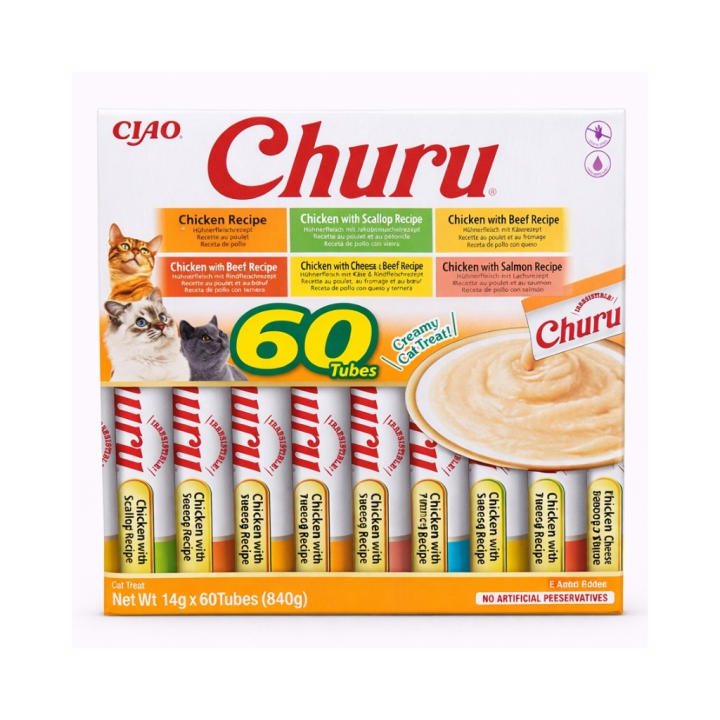 Lote Variedad Pollo Churu: Snacks Cremosos Húmedos para Gatos (60 Unidades)