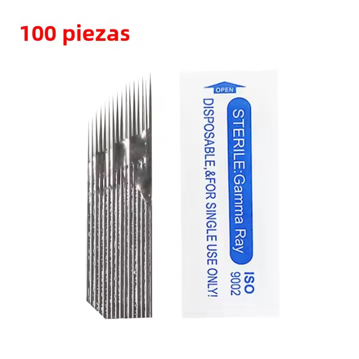 100PC 3 Filas 16Pines Nano Hojas De Microblading Agujas De Maquillaje Permanente Para Tatuaje De Cejas 3D Bordado Ojo Nanonegros De Acero Inoxidable 316L - 1