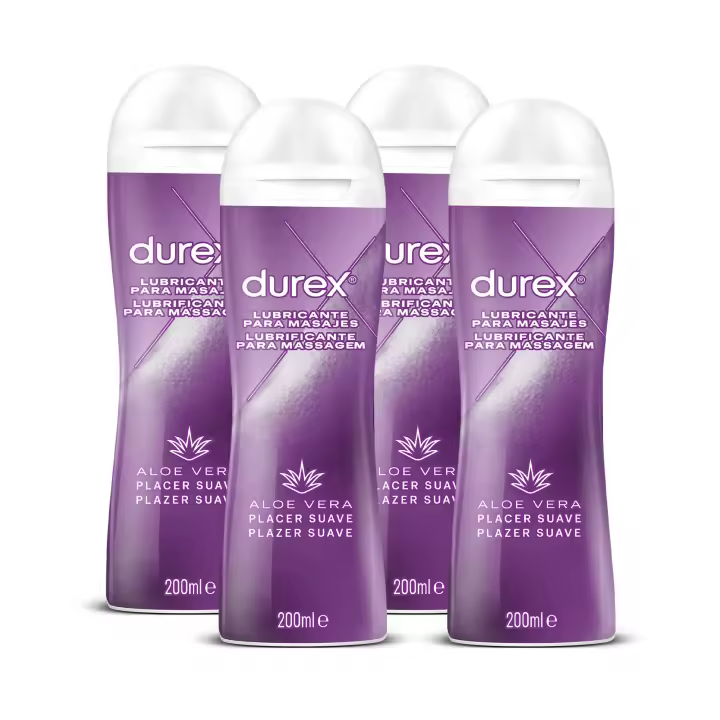 Durex - Lote Set 4x Play Massage 2en1 Gel de Masaje 4x 200 ml, Erótico y Lubricante Estimulante con Aloe Vera Suave - 1