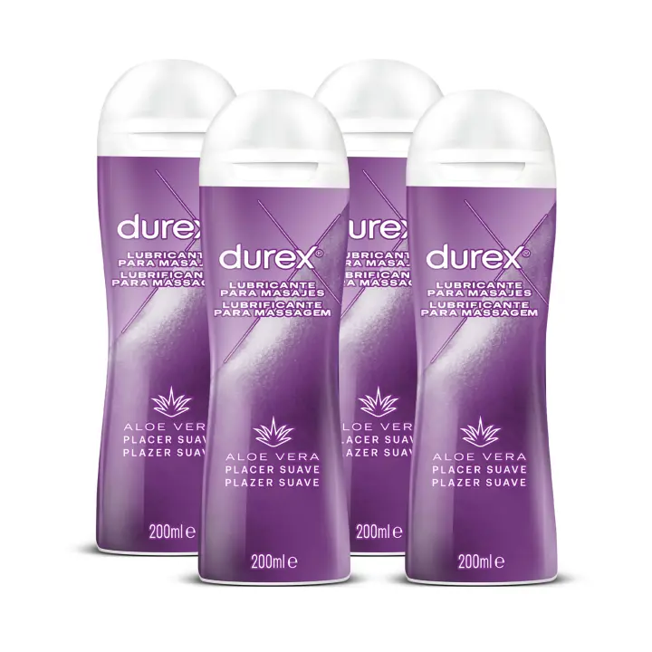 Durex - Lote Set 4x Play Massage 2en1 Gel de Masaje 4x 200 ml, Erótico y Lubricante Estimulante con Aloe Vera Suave - 1