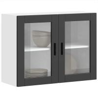 vidaXL Armario de pared para cocina puerta cristal Porto en color Roble ahumado/Roble Sonoma/Negro y más | almacenamiento funcional diseño moderno para baño dormitorio sala - details 2