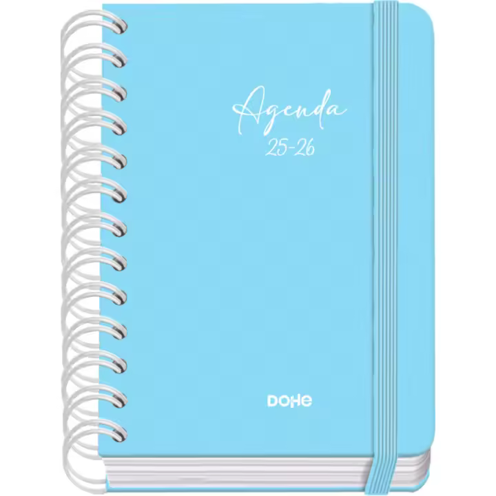 Dohe - Agenda Escolar 2025 2026 - Día Página, Tamaño A6 (12x17 cm), Español e Inglés, Cierre de Espiral Doble y Goma, Tapa Dura, 4 Páginas de Pegatinas - SERENITY - 1