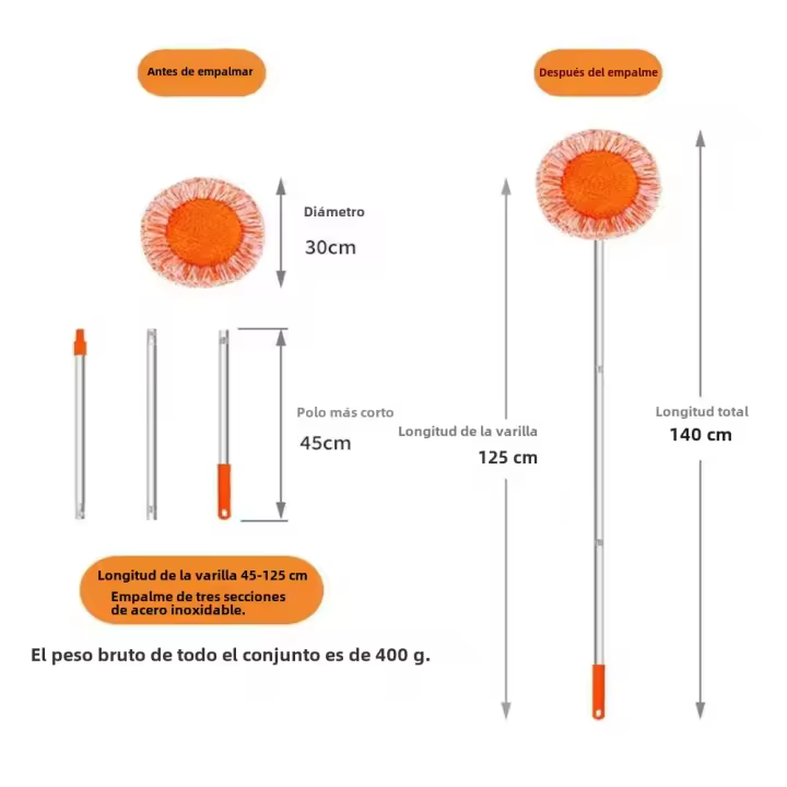 Mopa Redonda Rotativa De Girasol Para El Hogar Con Polo De Extensión Para Limpieza De Pared Y Techo Material De Microfibra - 1