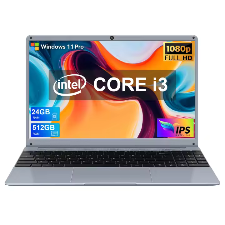 VANWIN Portátil de 15,6 pulgadas con 24 GB de RAM + 512 GB de SSD with Intel I3 5005U de 12 Núcleos y 16 Hilos; Pantalla IPS de 1920*1080, 11 Pro Windows, 4500 mAh, BT5.0, USB 3,2*2, auriculares estéreo de cuatro canales, retroiluminado. - 1