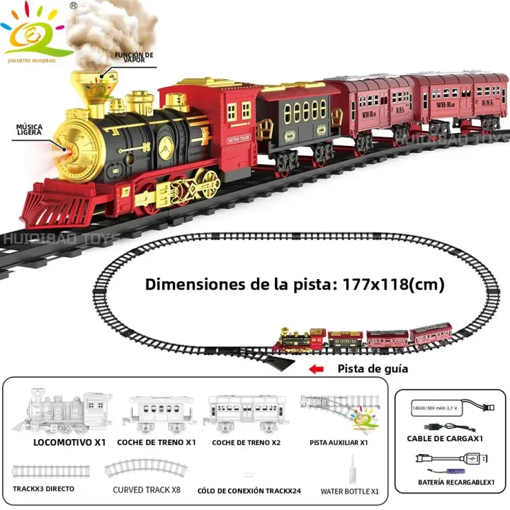 Juguete Eléctrico De Navidad HUIQIBAO Tren Clásico Retro Con Locomotora Y Carro De Carga Pista Larga Con Luz Y Sonido Fuma - 1