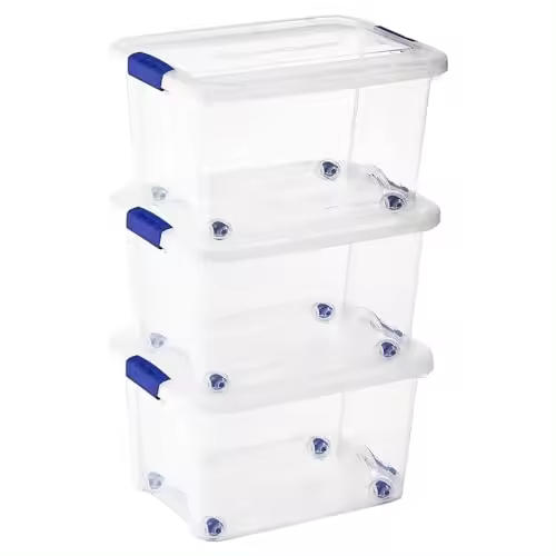 TIENDA EURASIA® Cajas de Almacenaje de Plastico - Lote 3 Cajas Apilables con Tapa Abatible y Asas - Ideal para Almacenar los Productos del Hogar, Ropa, Juguetes - 1