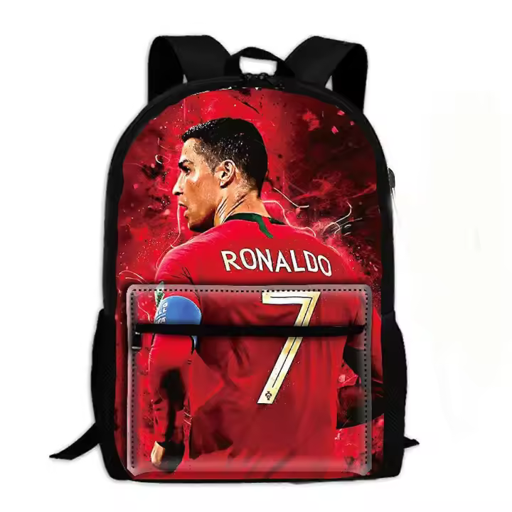 Mochila escolar Ronaldo CR7 en rojo, mochila para estudiantes, mochila informal para niñas y niños. - 1