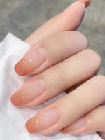 24PCS Uñas Postizas Presionadas Cortas Almendra Rosa Alto Saténtate Gradiente Uñas Glitceadas Veraniegas Hechas Mano Para Fiesta - details 13