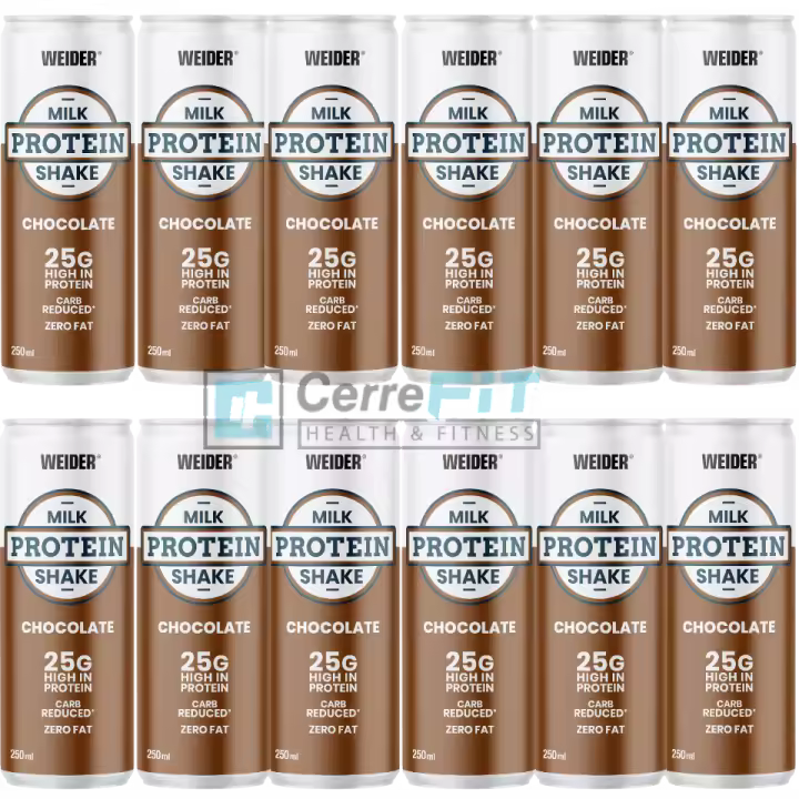 12x MILK PROTEIN SHAKE (12 X 250ML) CHOCOLATE - Weider   Sin grasa  Sin aspartamo  25g proteína - 1