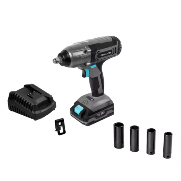 Llave de impacto de 20 V y 2.000 mAh, velocidad sin carga de 2.300 rpm, un ratio de impacto de 3.000 bpm, torque máximo de 400 Nm con 4 posiciones, luz de trabajo y autonomía de hasta 20 min. - 1