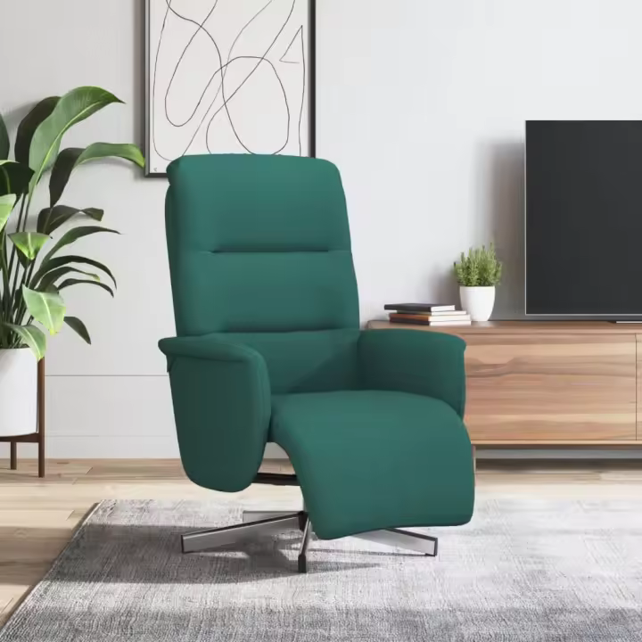 vidaXL Sillón reclinable con reposapiés tela verde oscuro - 1