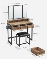 Tocador con espejo triple, taburete acolchado incluido, soporte para secador, con 3 cajones, mesa de maquillaje, varios colores - details 19