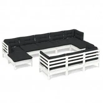 VIDAXL 3097140 juego de muebles para jardín de madera maciza de pino de color blanco y gris antracita 10 piezas - 1