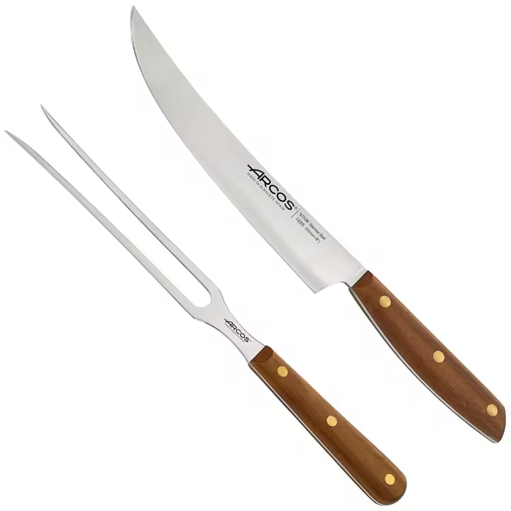 ARCOS Nórdika - Set Barbacoa (Cuchillo Trinchante + Tenedor Trinchante) - Hoja de Acero Inoxidable Nitrum® - Mango de Madera de Ovengkol - 1