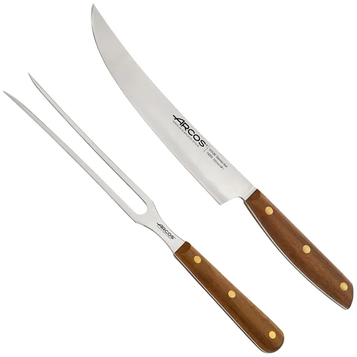 ARCOS Nórdika - Set Barbacoa (Cuchillo Trinchante + Tenedor Trinchante) - Hoja de Acero Inoxidable Nitrum® - Mango de Madera de Ovengkol - 1