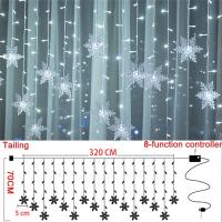 Luces LED De Navidad Con Forma De Copo De Nieve Y Escarcha Para Cortina Impermeables De Fairy Colocables En Conexión Con Ondas Para Fiesta De Vacaciones - details 5